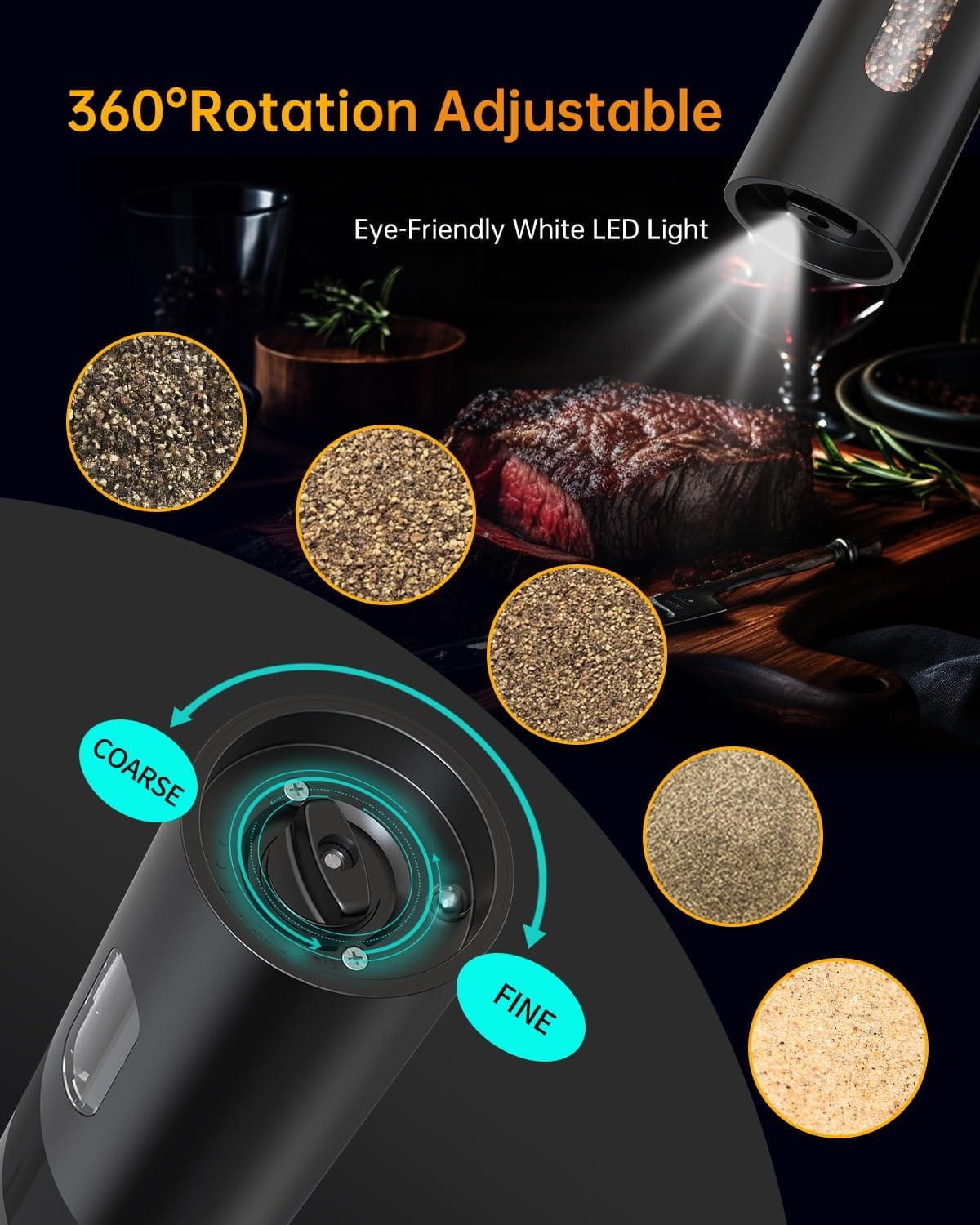 CIRCLE JOY Electric Salt and Pepper Grinder Set — photo 4