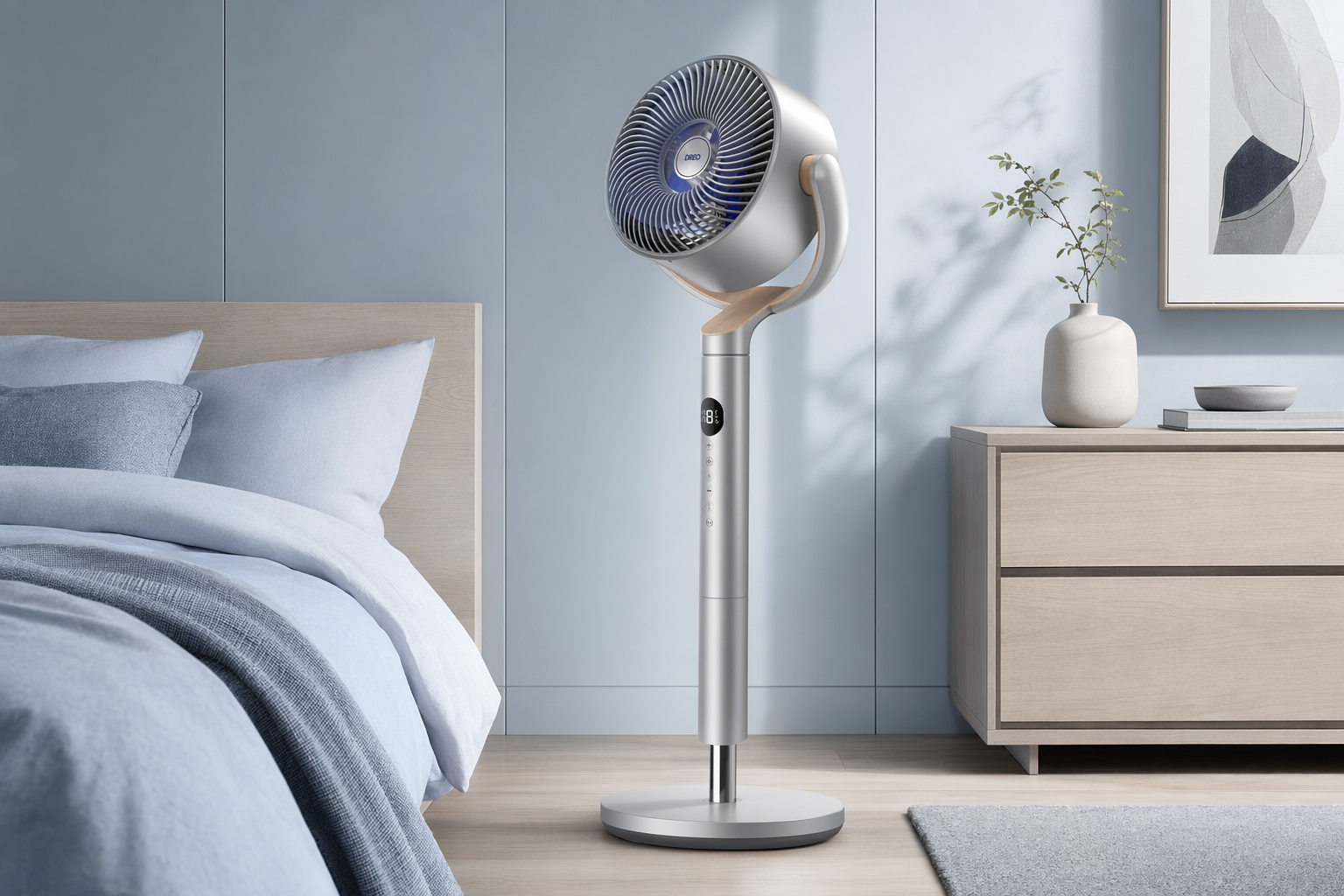 DREO Smart Omni Oscillating Fan in a Canadian bedroom