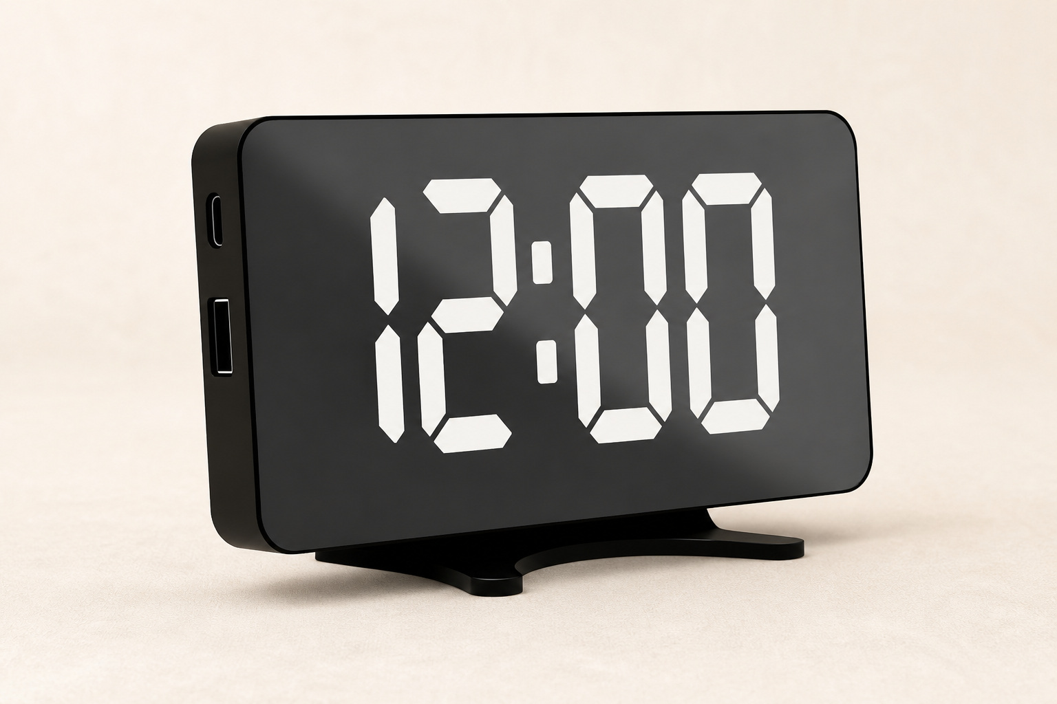 Black digital alarm clock with bright display