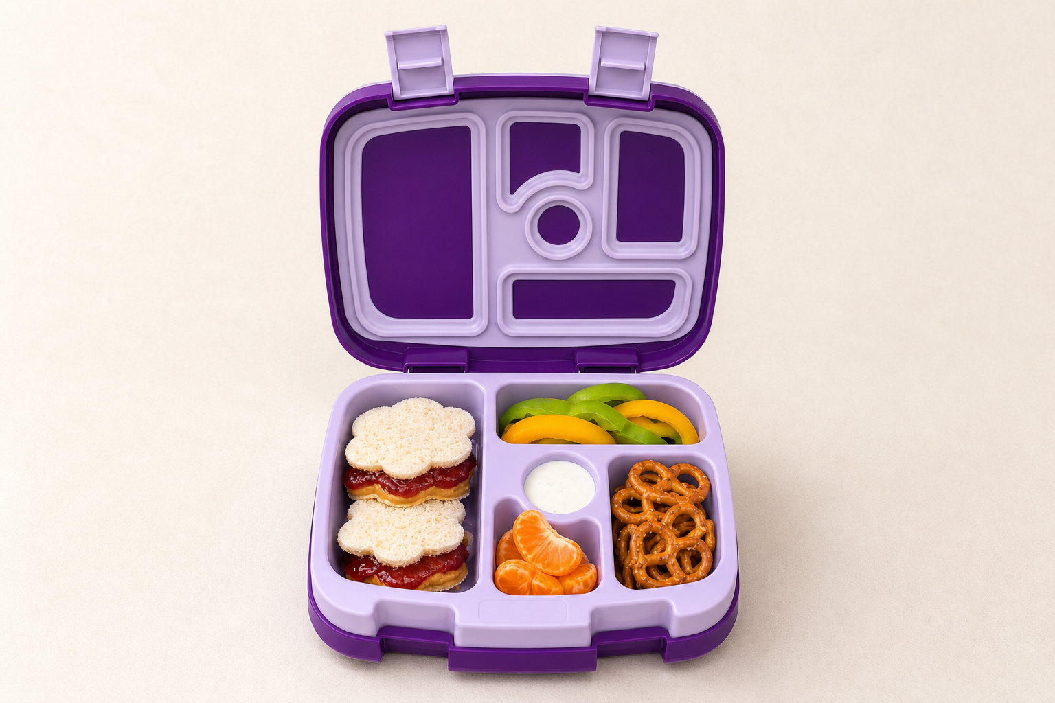 Purple five-compartment kids lunch box