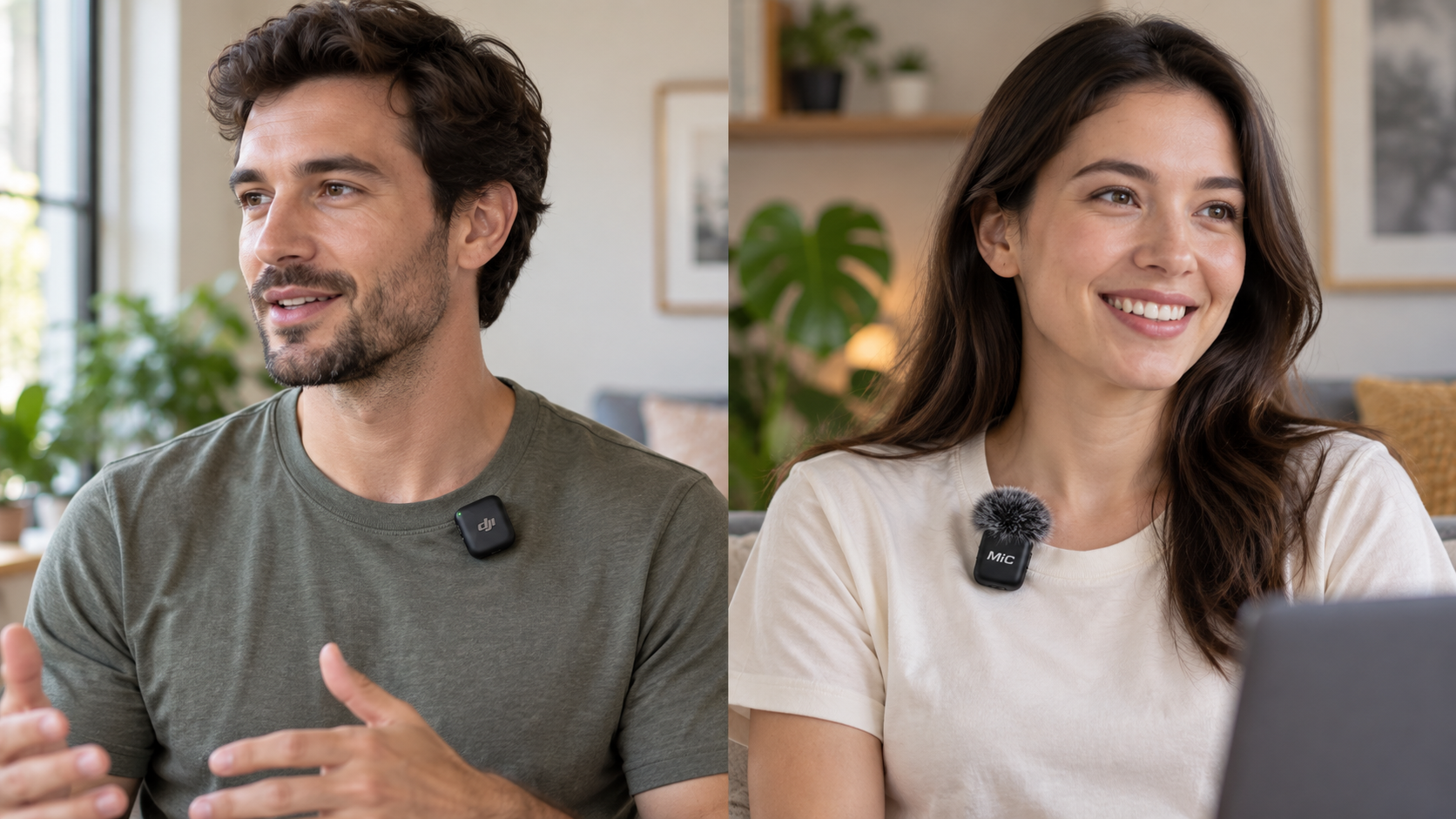 Examples of clothing placement for the DJI and Newmight microphones