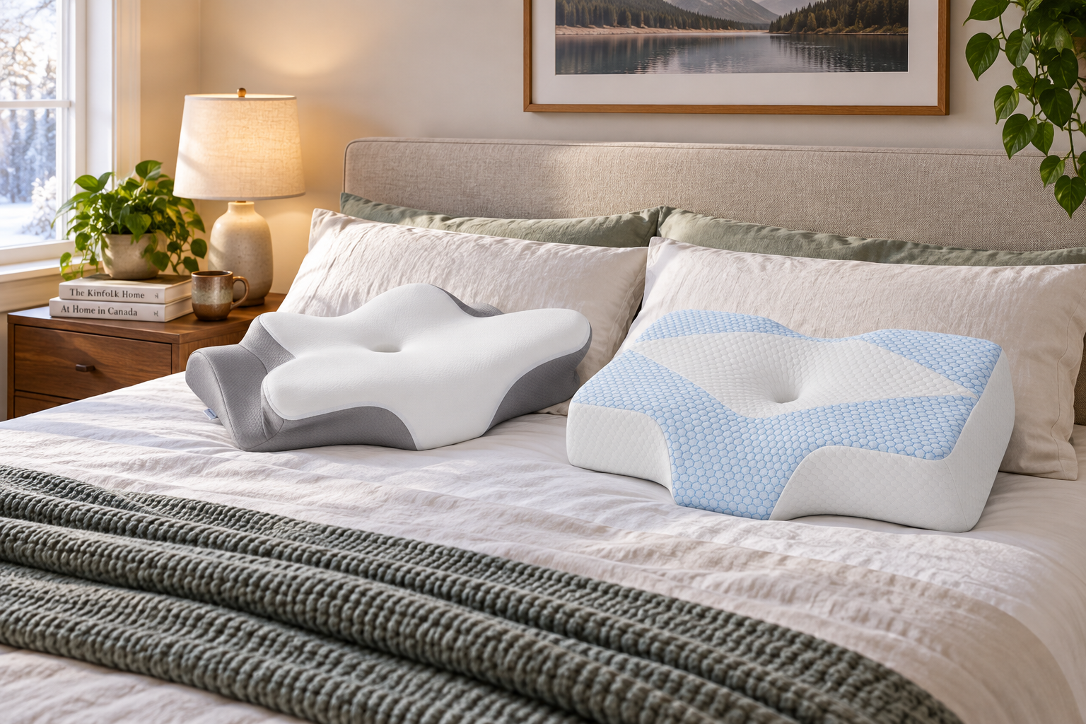 Both contour pillows positioned on the same mattress.