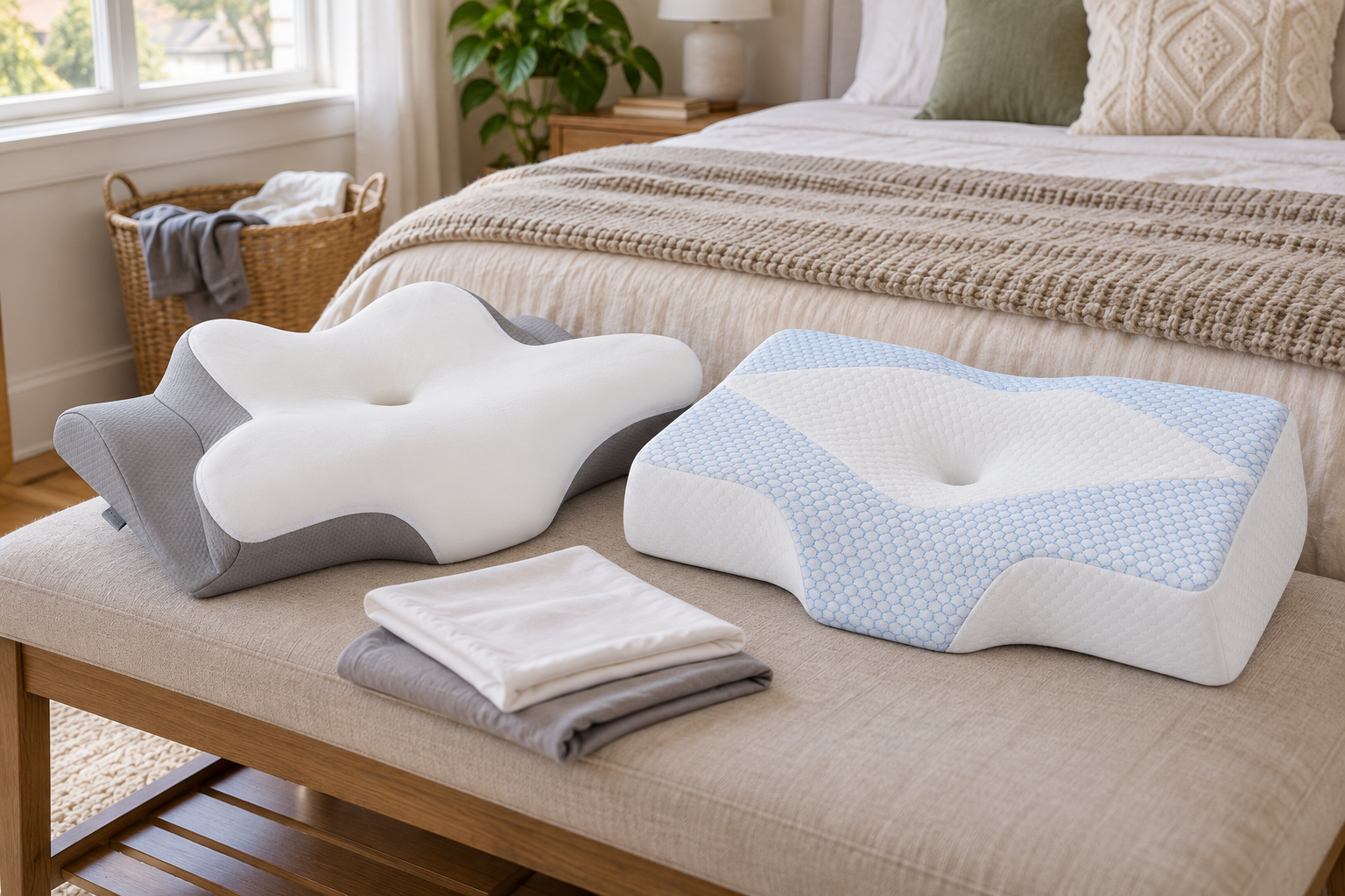 Missleep and Mkicesky pillows beside clean bedding.